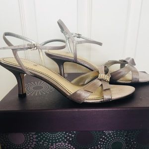 Platinum Larissa Silver Satin heels w/Rhinestones